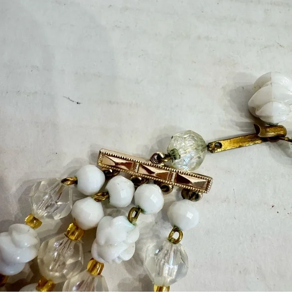 Vintage West Germany Multifaceted Four Strand Lucite Beads Faux Pearl Necklace - Picture 15 of 16